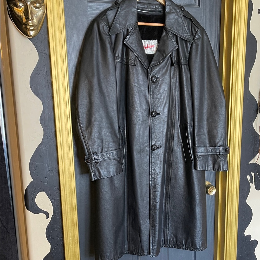 Men's Black Leather Trench Coat
